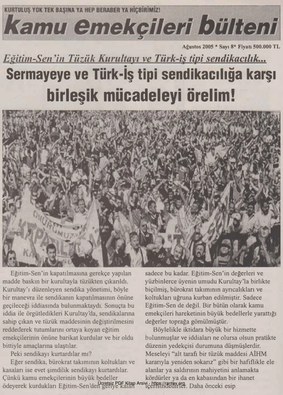 Kamu Emekçileri Bülteni Sayı 008 Ağustos 2005 kapak görseli