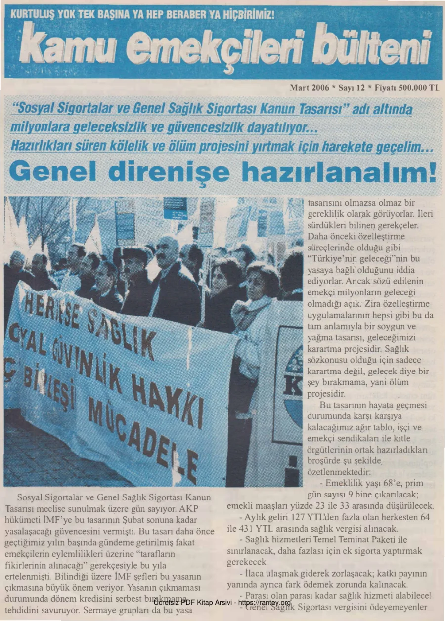 Kamu Emekçileri Bülteni Sayı 012 Mart 2006 kapak görseli