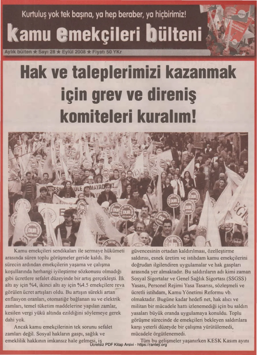 Kamu Emekçileri Bülteni Sayı 028 Eylül 2008 kapak görseli