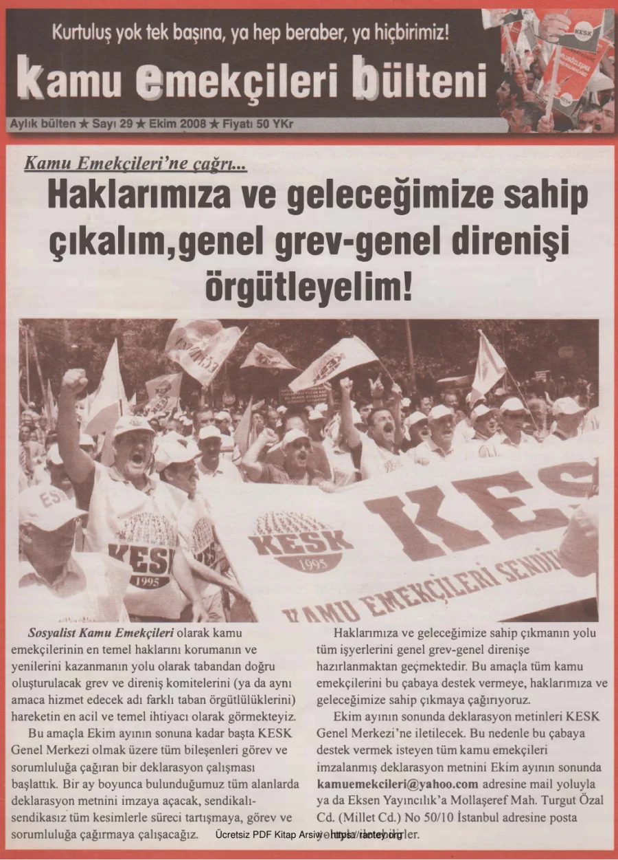 Kamu Emekçileri Bülteni Sayı 029 Ekim 2008 kapak görseli