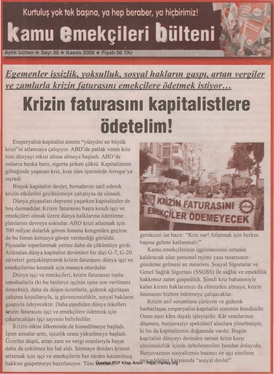Kamu Emekçileri Bülteni Sayı 030 Kasım 2008 kapak görseli