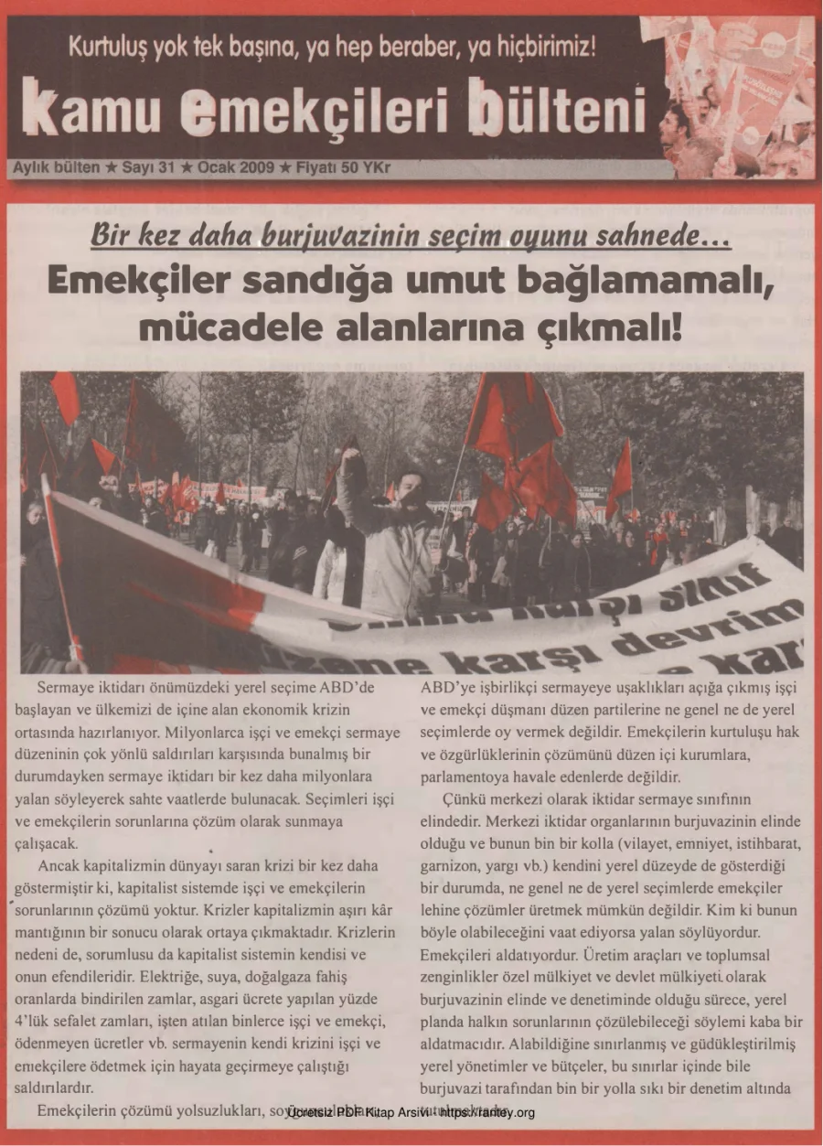 Kamu Emekçileri Bülteni Sayı 031 Ocak 2009 kapak görseli