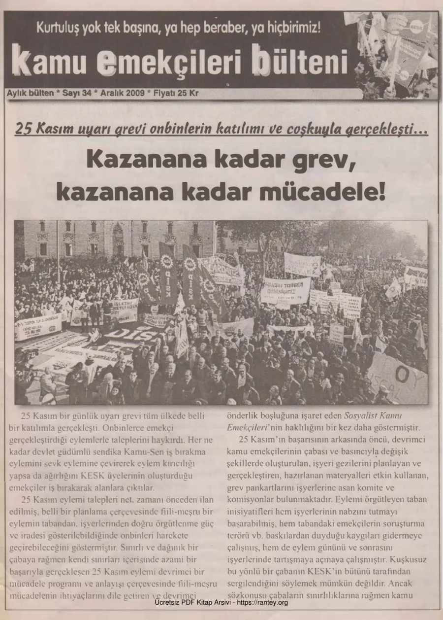 Kamu Emekçileri Bülteni Sayı 034 Aralık 2009 kapak görseli