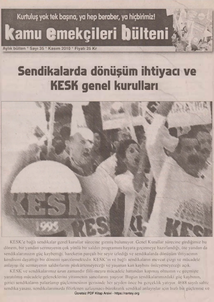 Kamu Emekçileri Bülteni Sayı 035 Kasım 2010 kapak görseli