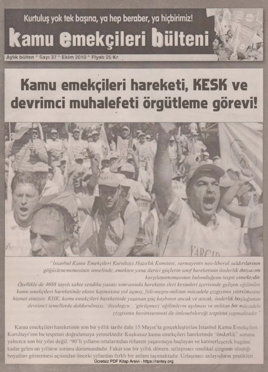 Kamu Emekçileri Bülteni Sayı 037 Ekim 2010 kapak görseli