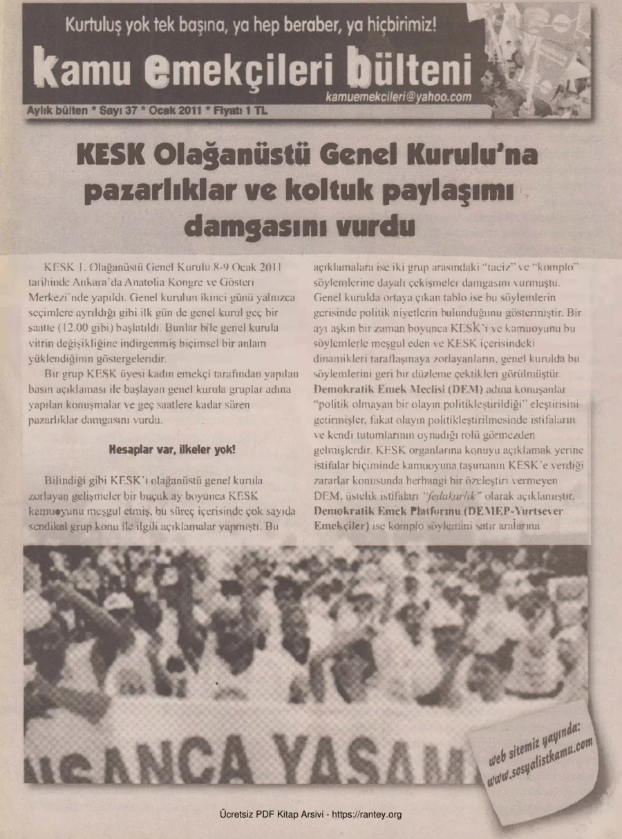Kamu Emekçileri Bülteni Sayı 037 Ocak 2011 kapak görseli