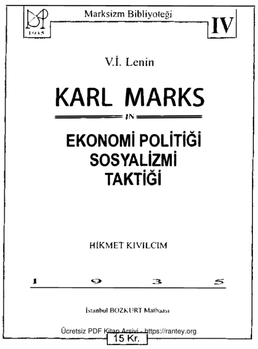 Karl Marks Ekonomi Politiği Sosyalizmi Taktiği kapak görseli