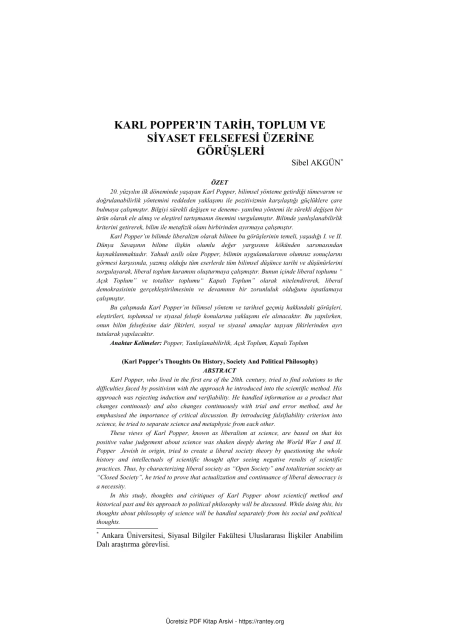Karl Popperin Tarih Felsefe Siyaset Üzürerine Görüşleri kapak görseli