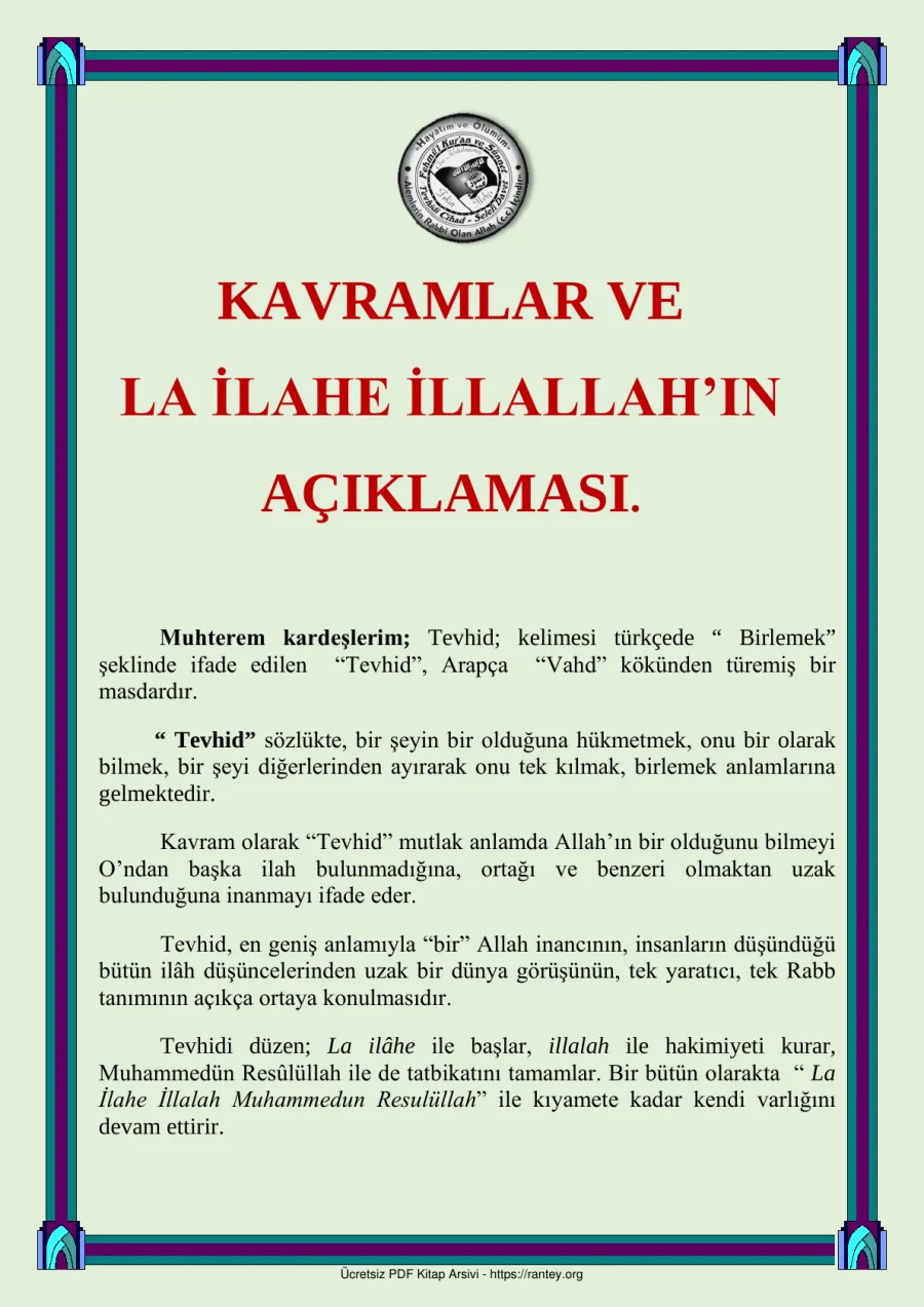 KAVRAMLAR VE LA İLAHE İLLALLAHIN AÇIKLAMASI KAVRAMI Ebu Abdulmumin Tekin Mıhçı kapak görseli
