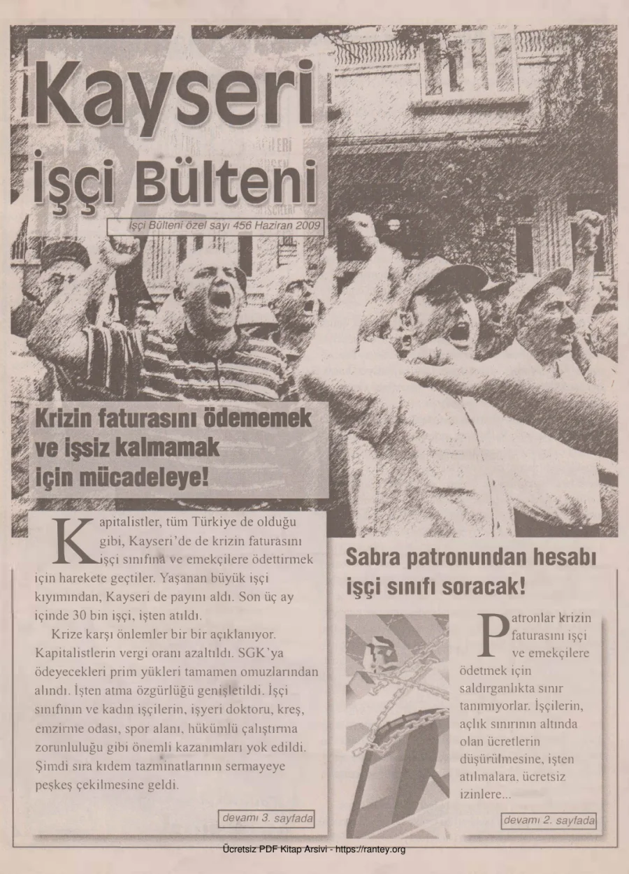 Kayseri İşçi Bülteni İşçi Bülteni Özel Sayı 456 Haziran 2009 kapak görseli