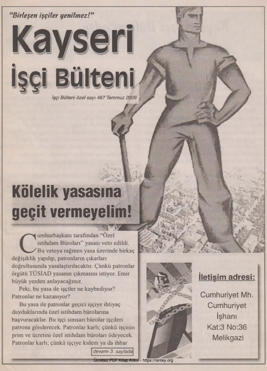 Kayseri İşçi Bülteni İşçi Bülteni Özel Sayı 467 Temmuz 2009 kapak görseli