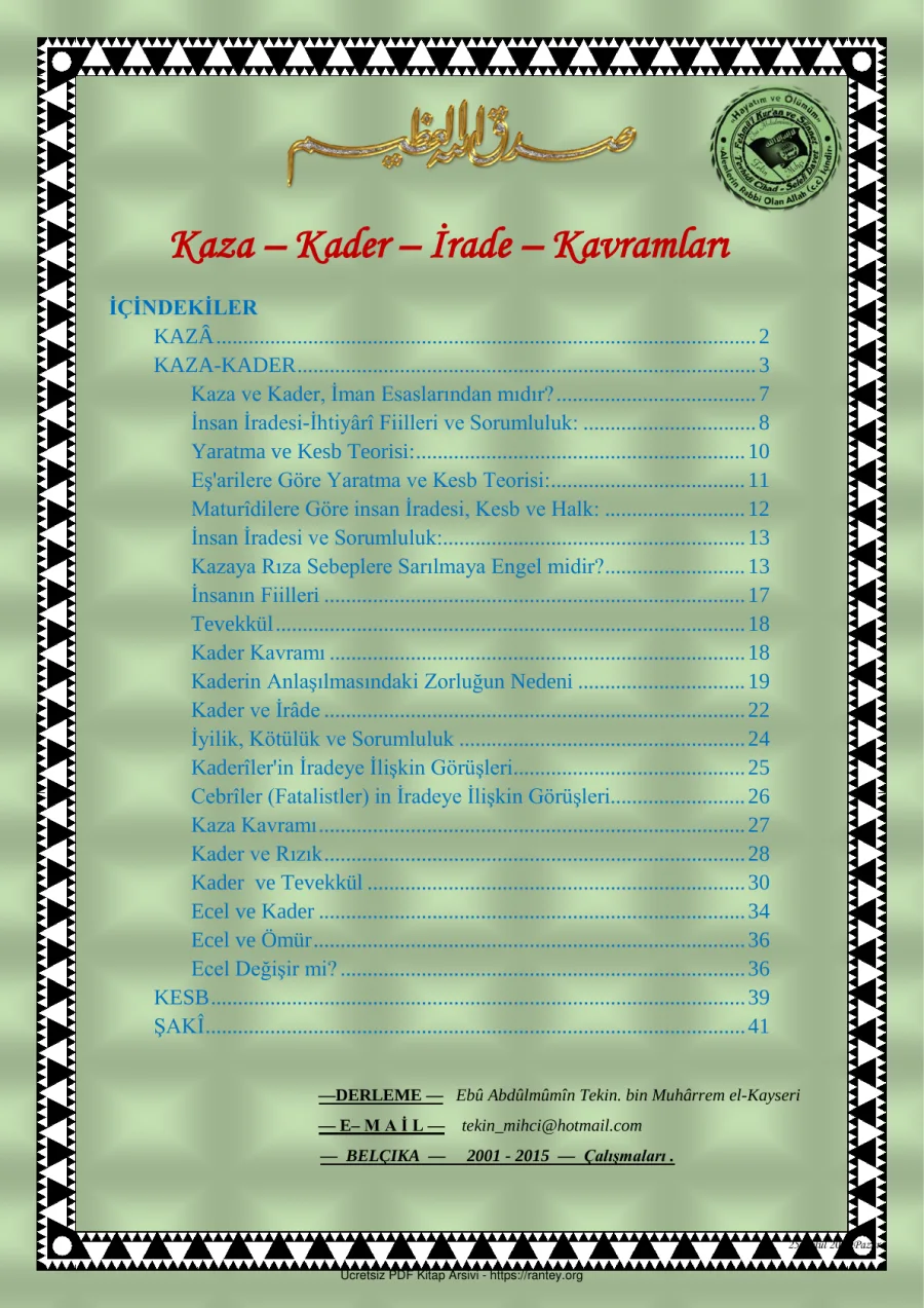 KAZA KADER İRADE KAVRAMI Ebu Abdulmumin Tekin Mıhçı kapak görseli