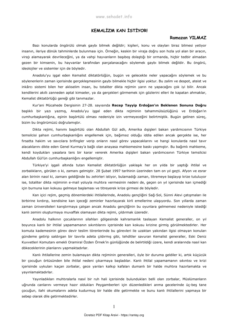 KEMALİZM KAN İSTİYOR Ebu Abdulmumin Tekin Mıhçı kapak görseli