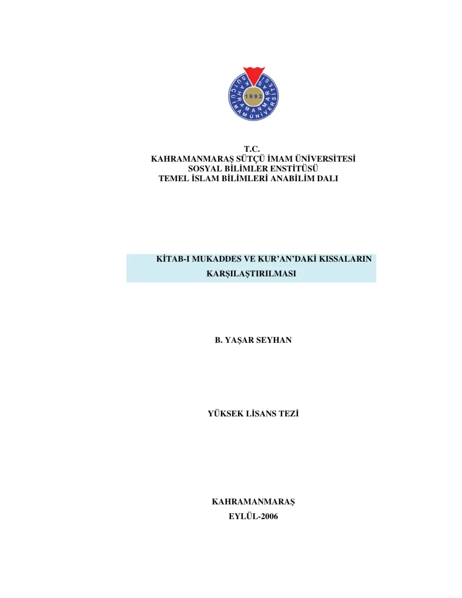 Kitabi Mukaddes ve Kur'an'daki Kissalarin Karsilastirilmasi kapak görseli