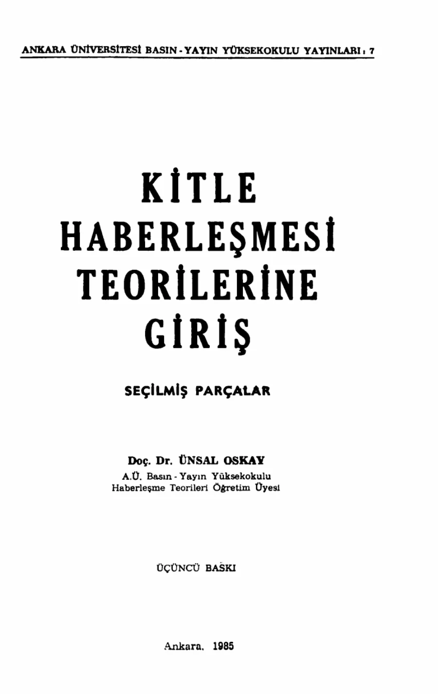 Kitle Haberleşmesi Teorilerine Giriş kitap kapağı