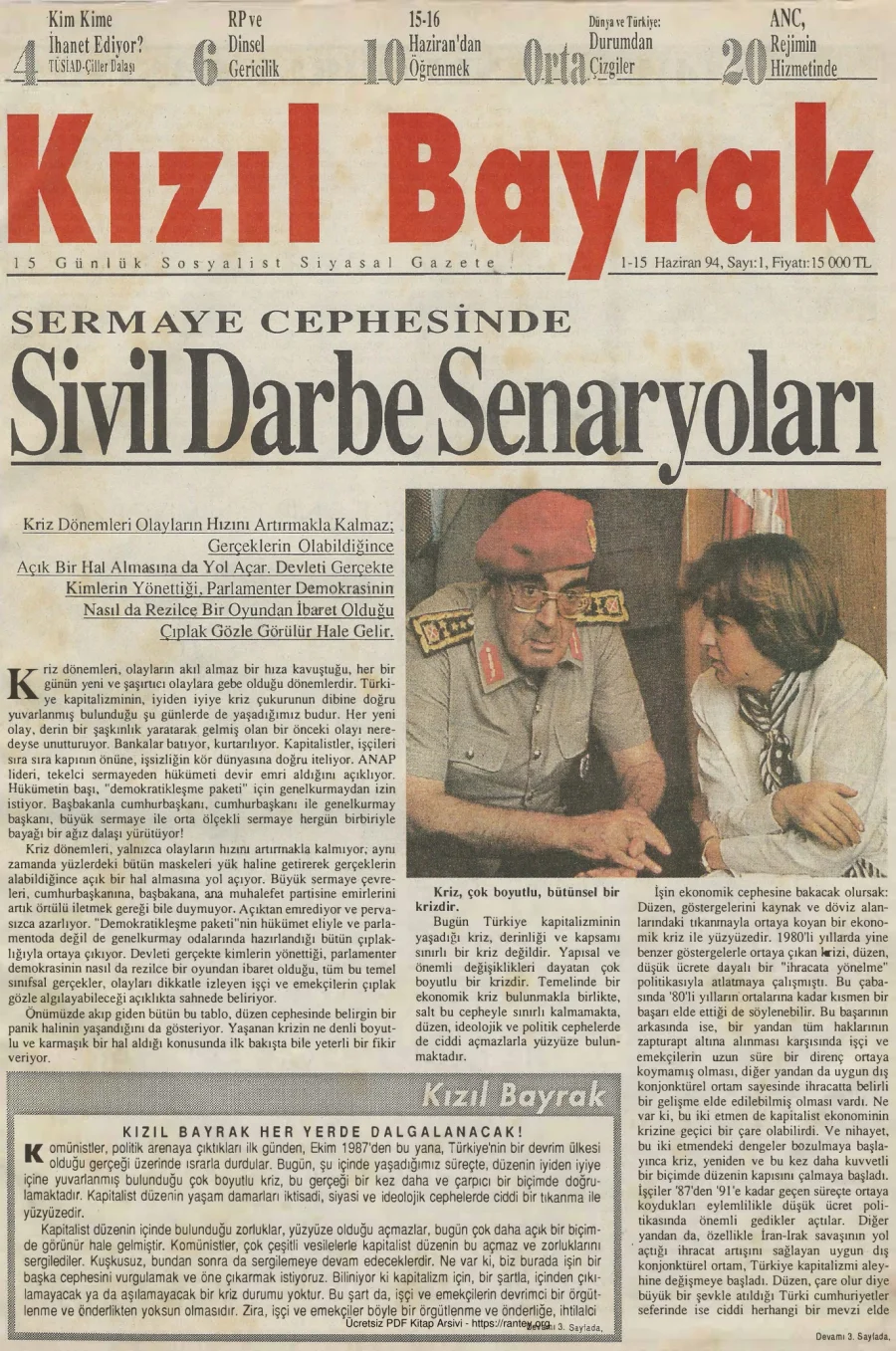 Kızılbayrak Yıl 1994 Sayı 01 01 15 Haziran kapak görseli