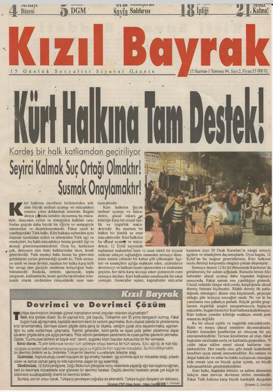 Kızılbayrak Yıl 1994 Sayı 02 15 Haziran 01 Temmuz kapak görseli
