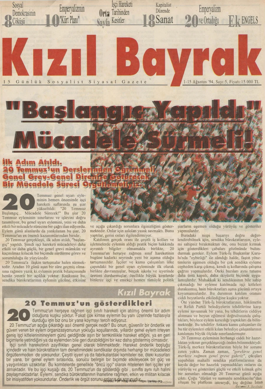 Kızılbayrak Yıl 1994 Sayı 05 01 15 Ağustos kapak görseli