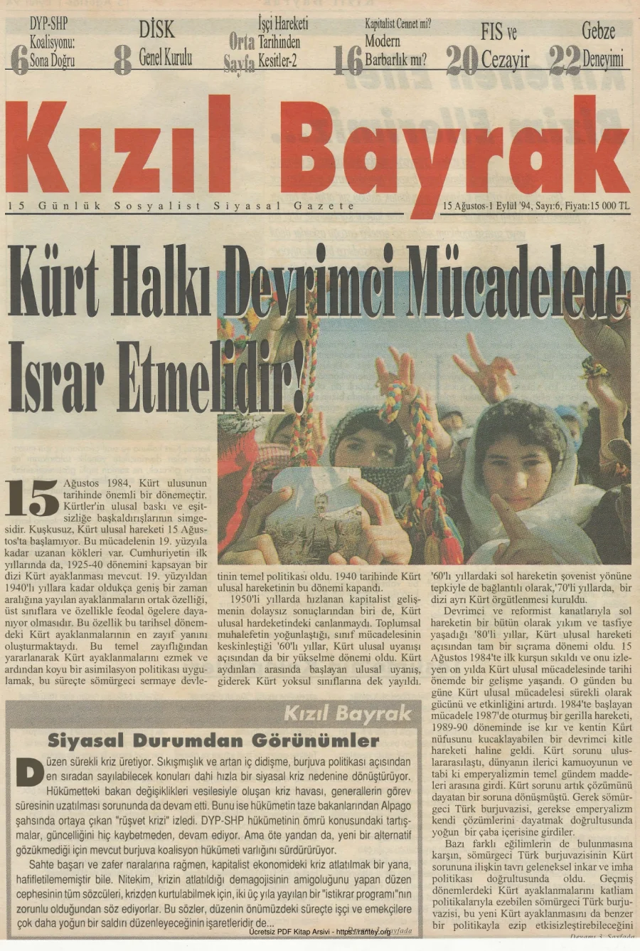 Kızılbayrak Yıl 1994 Sayı 06 15 Ağustos 01 Eylül kapak görseli