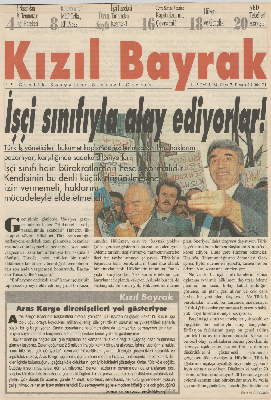 Kızılbayrak Yıl 1994 Sayı 07 01 15 Eylül kapak görseli