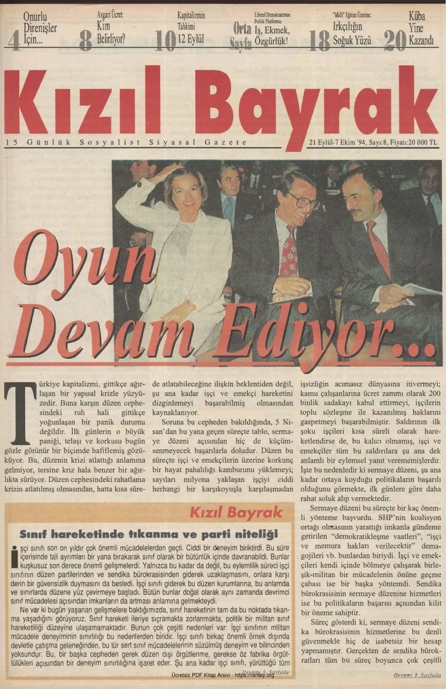 Kızılbayrak Yıl 1994 Sayı 08 21 Eylül 07 Ekim kapak görseli