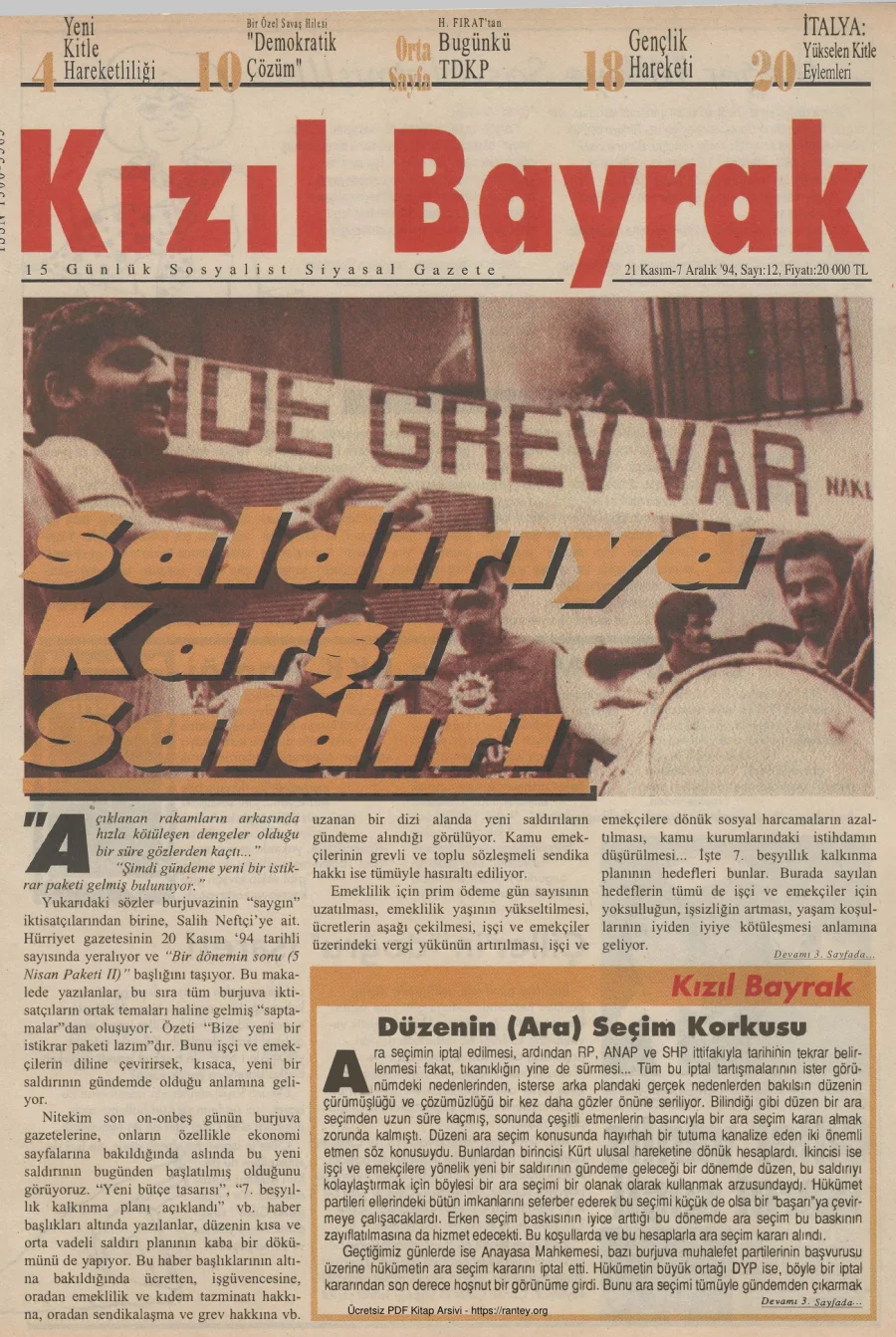 Kızılbayrak Yıl 1994 Sayı 12 21 Kasım 07 Aralık kapak görseli