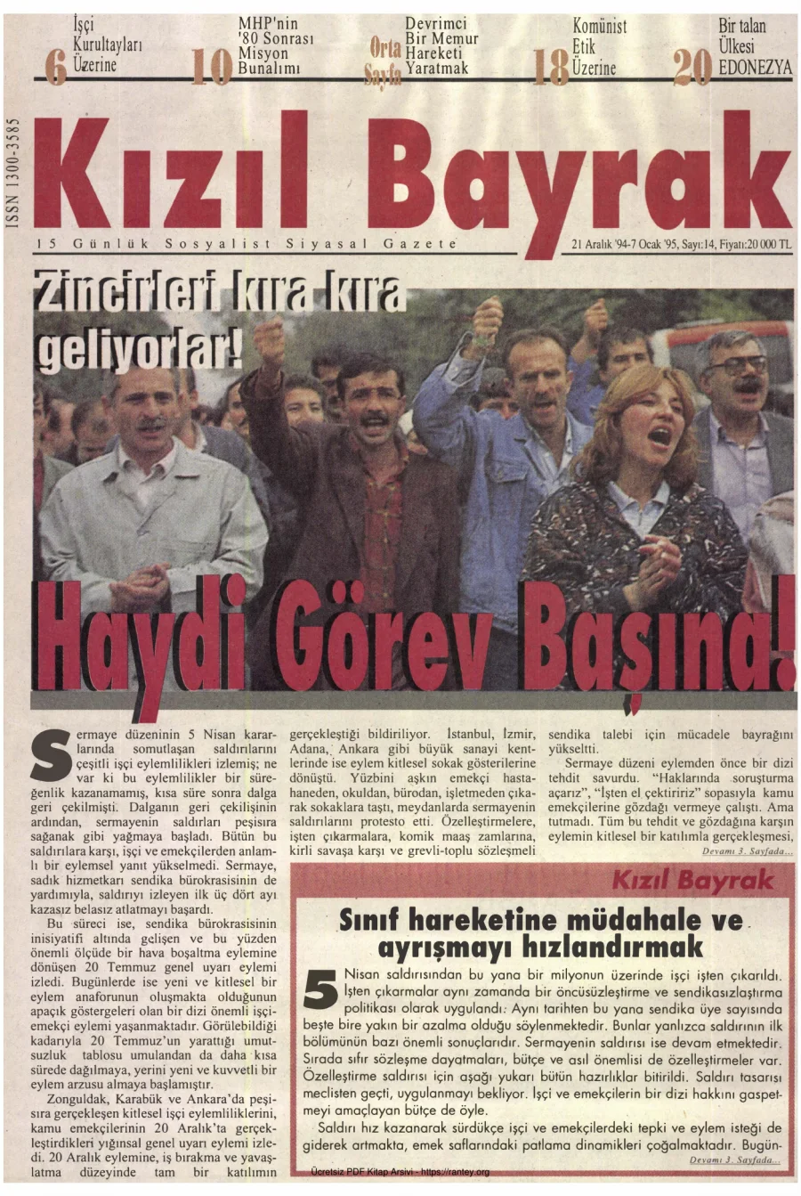 Kızılbayrak Yıl 1994 Sayı 14 21 Aralık Ocak 1995 kapak görseli
