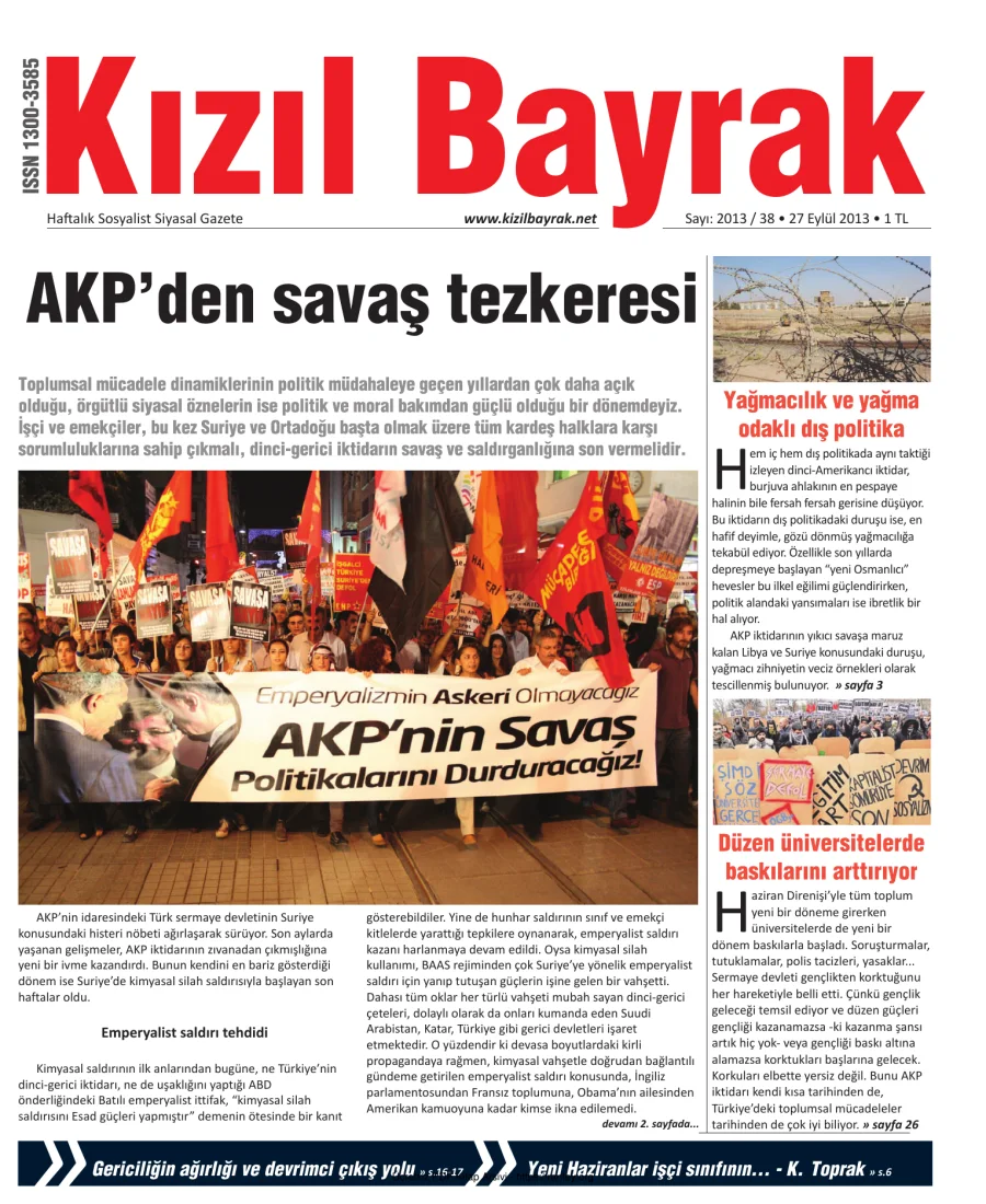 Kızılbayrak Yıl 2013 Sayı 38 27 Eylül kapak görseli