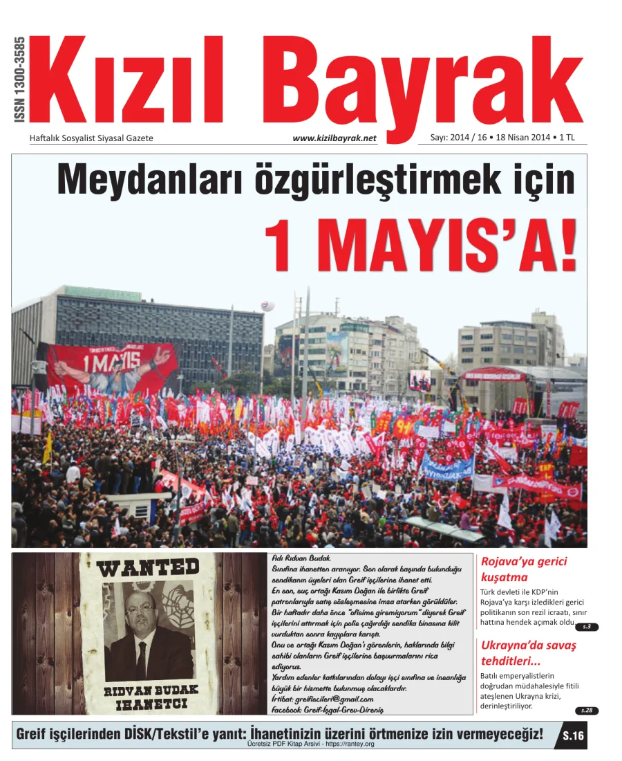 Kızılbayrak Yıl 2014 Sayı 16 18 Nisan kapak görseli