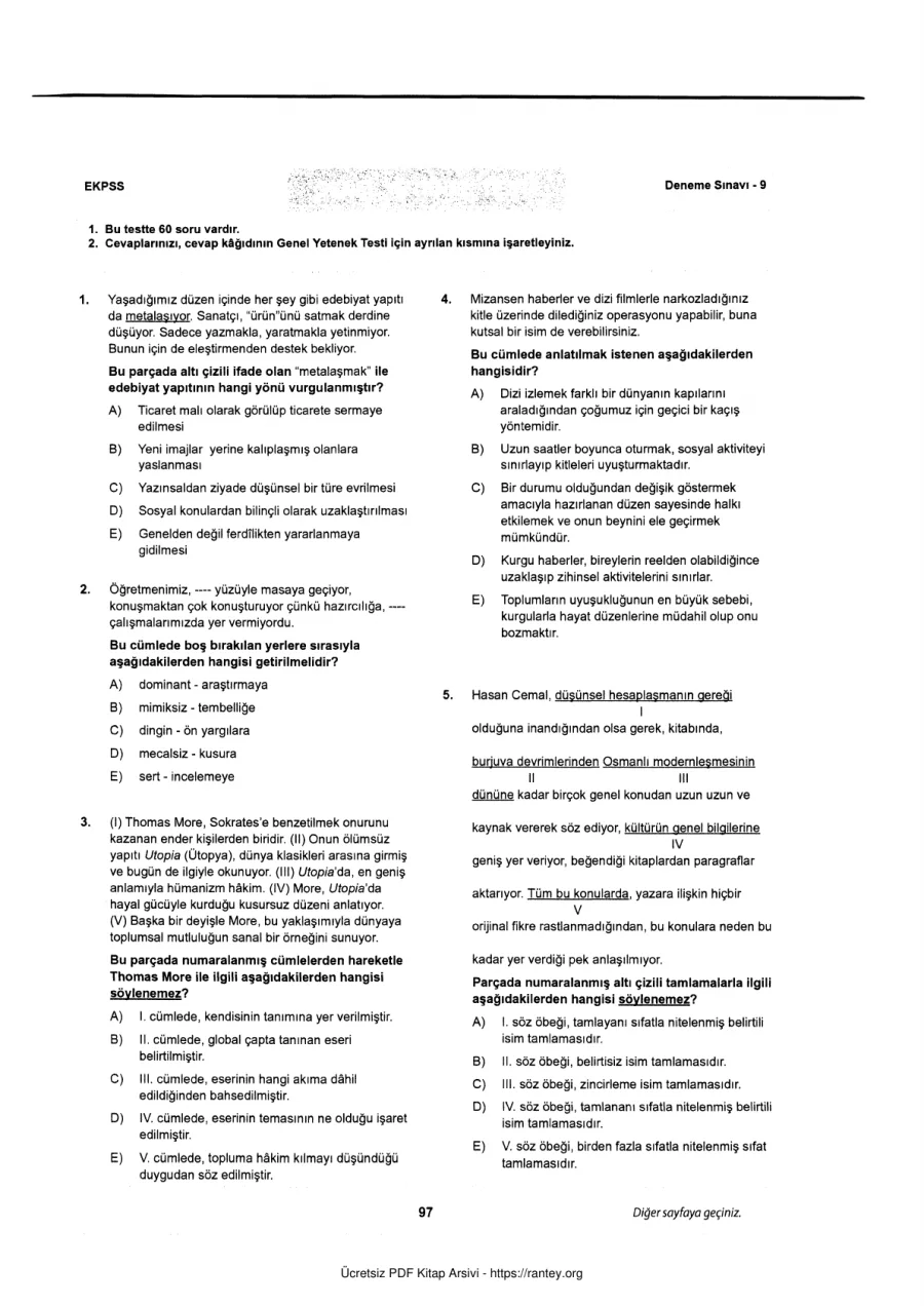Komisyon 2026 E KPSS Lisans 10 Deneme 5 kapak görseli