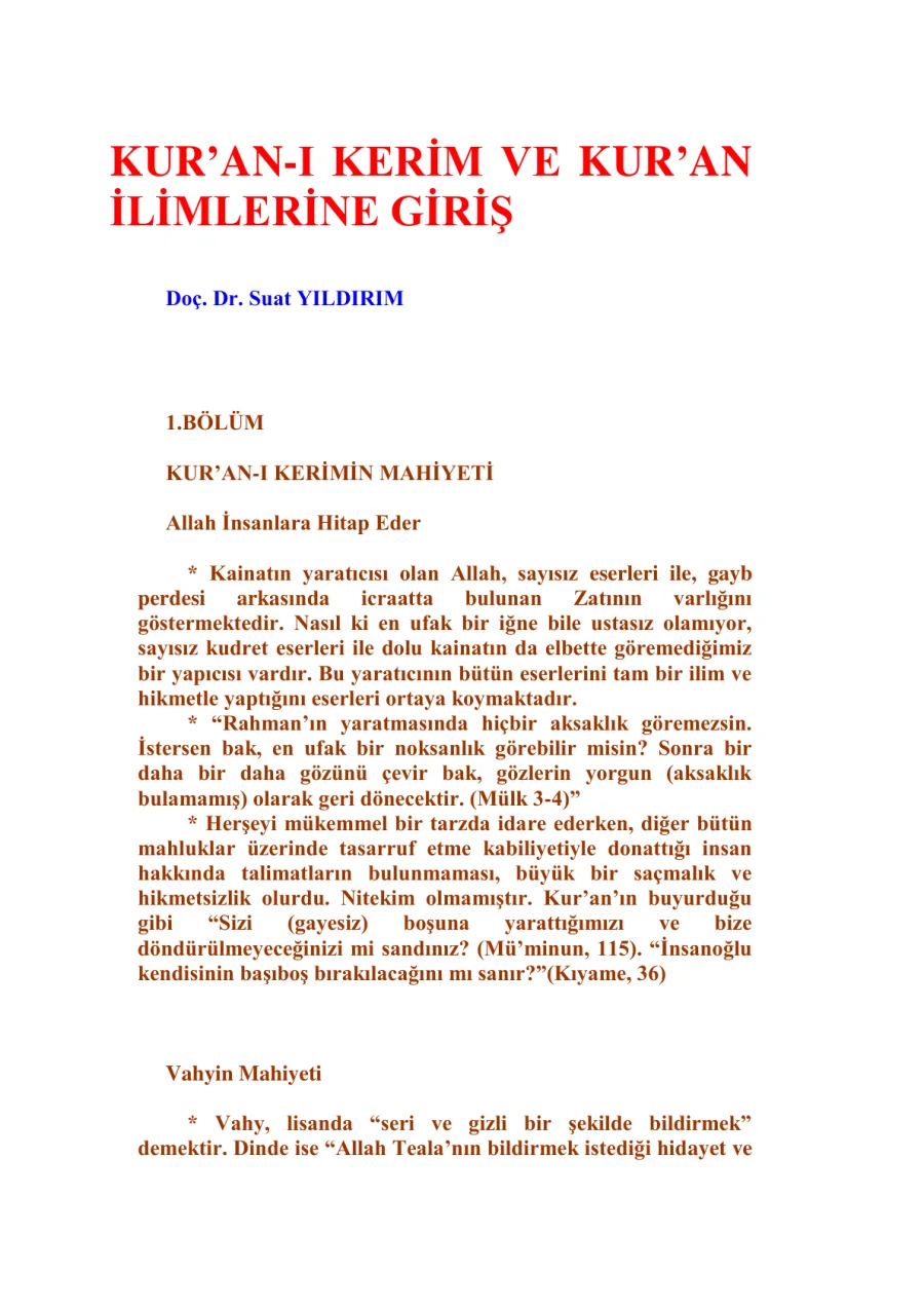 Kur'an I Kerim ve Kur'an İlimlerine Giriş kitap kapağı