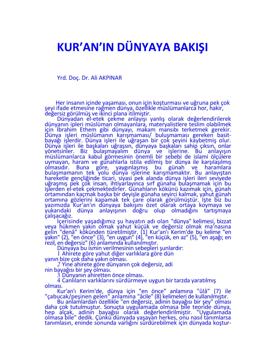 Kur'an'ın Dünyaya Bakisi kapak görseli