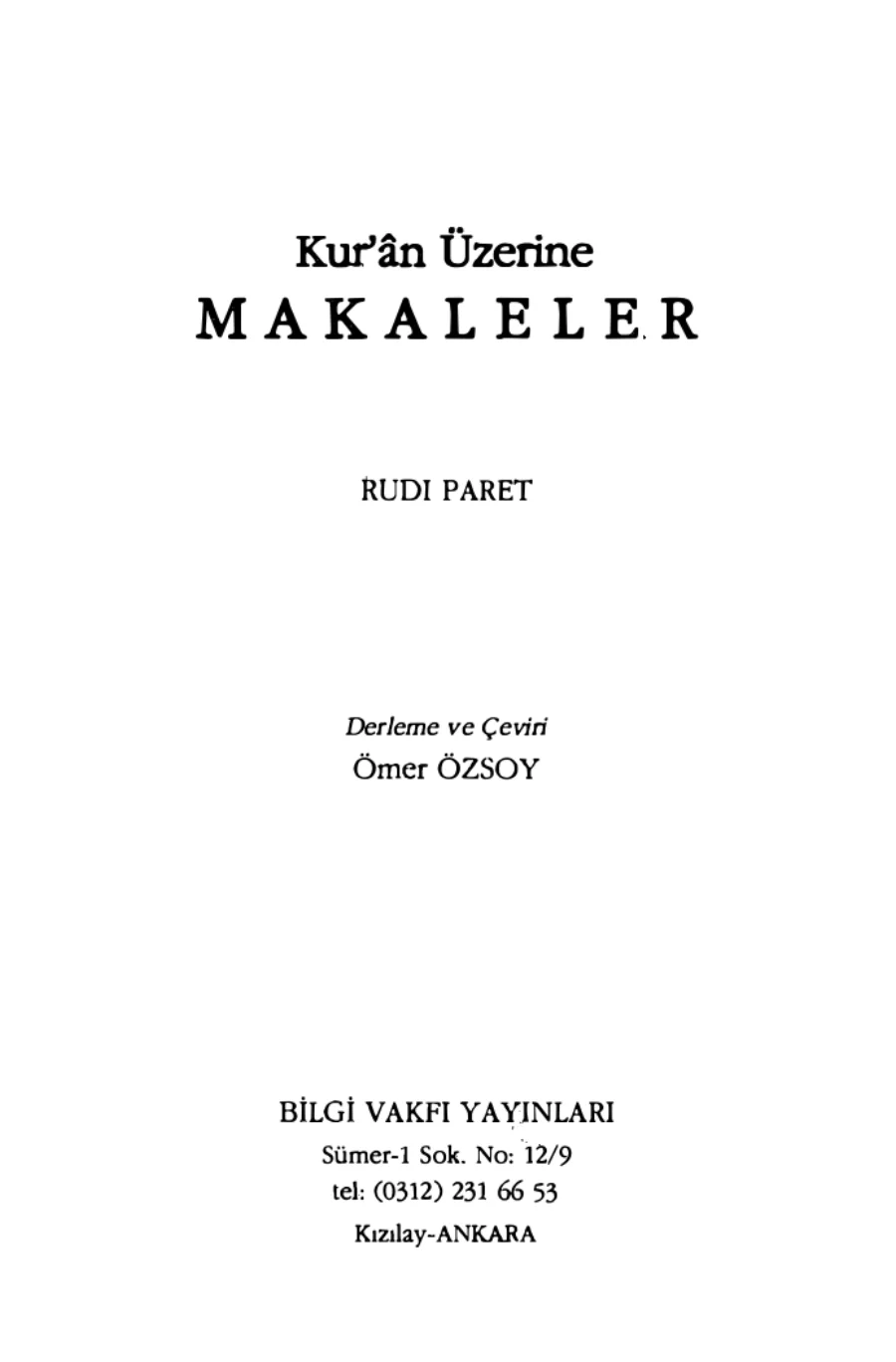 Kur'an Uzerine Makaleler kapak görseli