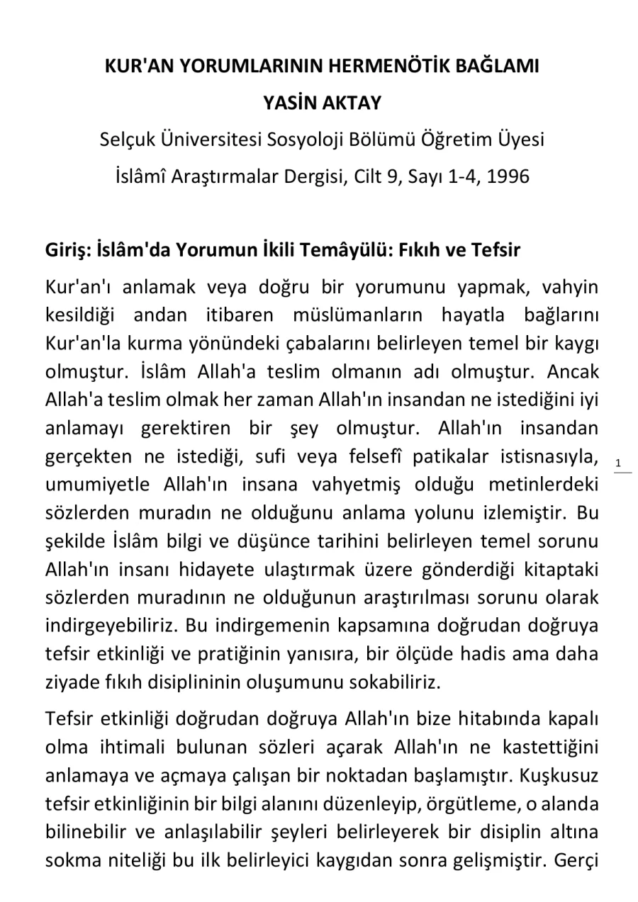 Kur'an Yorumlarının Hermeneutik Bağlamı kapak görseli