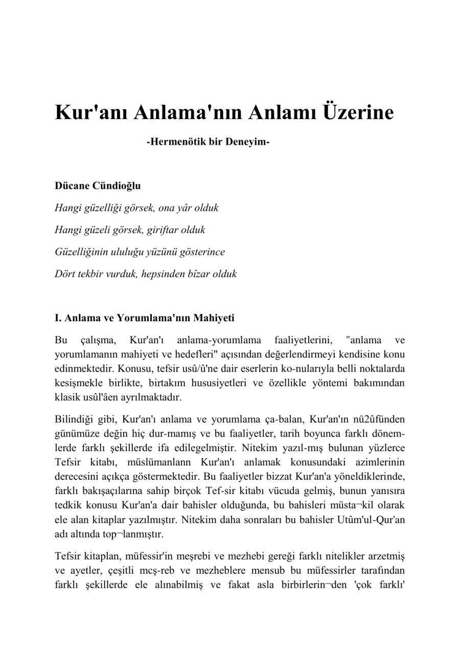 Kur Ani Anlama Nin Anlamı Uzerine kapak görseli