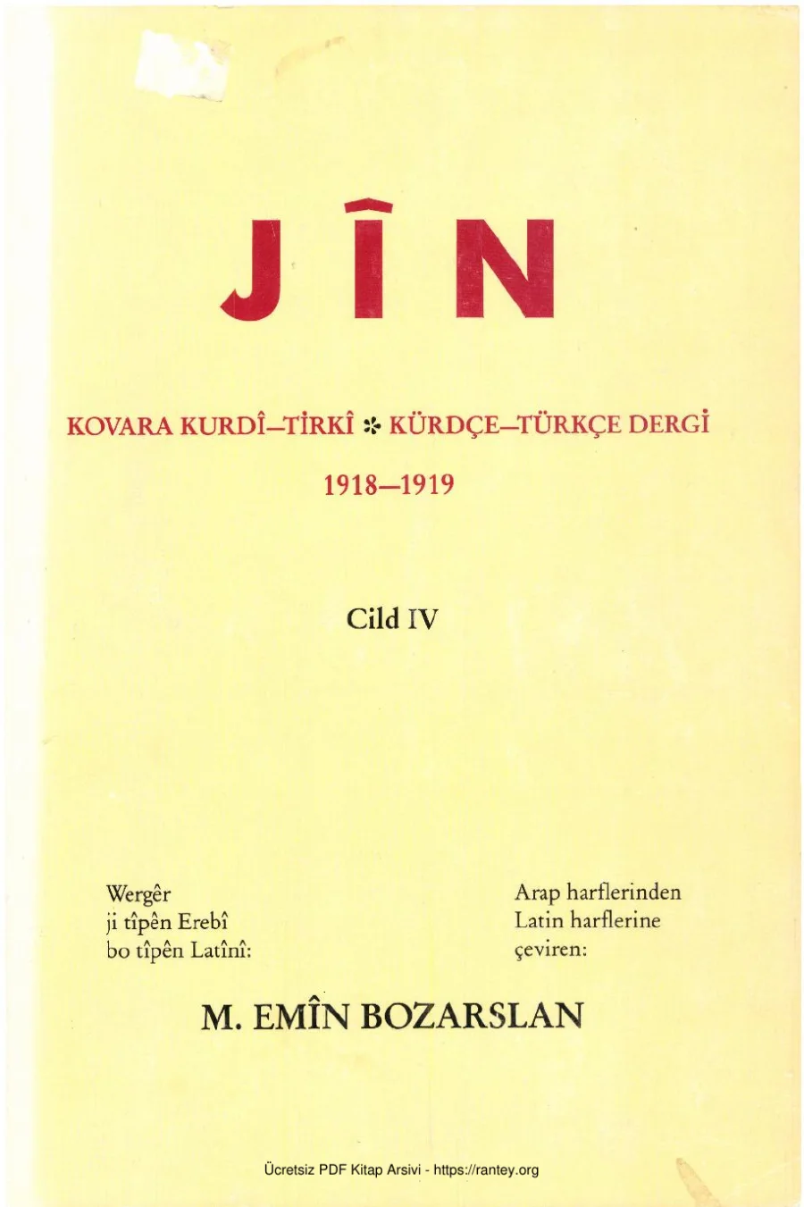 Kurdi Tirki Kürdçe Türkçe Dergi 1918 1919 Cilt IV kapak görseli