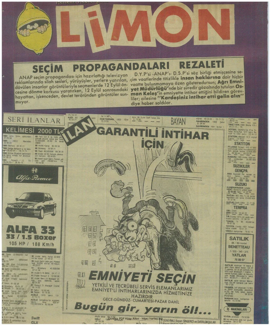 Limon 1991 Sayı 290 kapak görseli