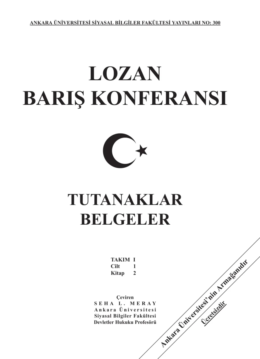 Lozan Barış Konferansı: Tutanaklar-Belgeler - Takım 1, Cilt 1, Kitap 2 kapak görseli