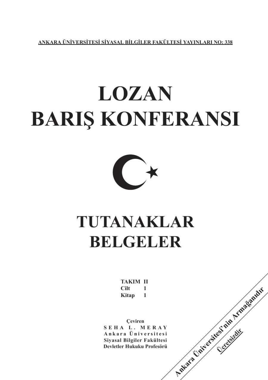 Lozan Barış Konferansı: Tutanaklar-Belgeler - Takım 2, Cilt 1, Kitap 1 kapak görseli