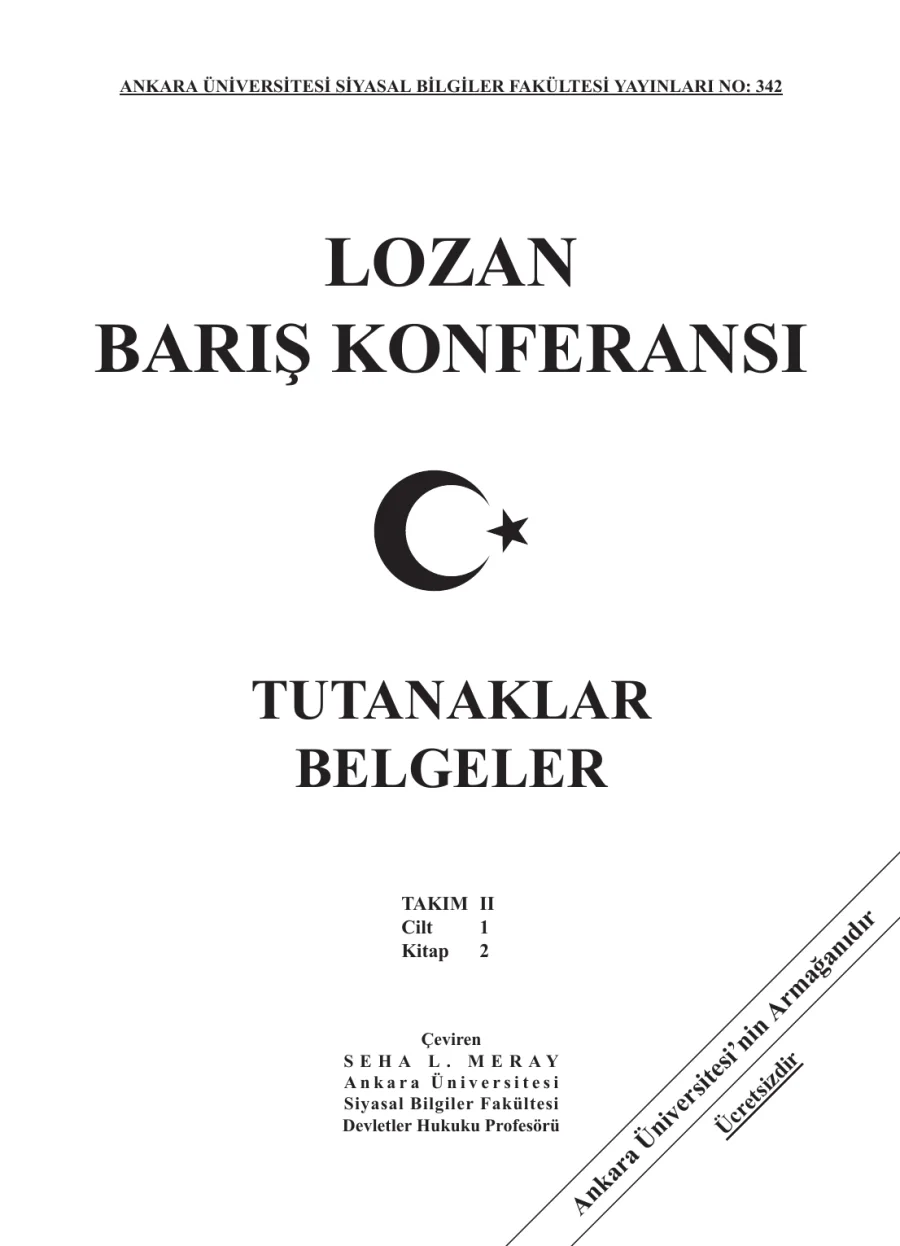 Lozan Barış Konferansı: Tutanaklar-Belgeler - Takım 2, Cilt 1, Kitap 2 kapak görseli