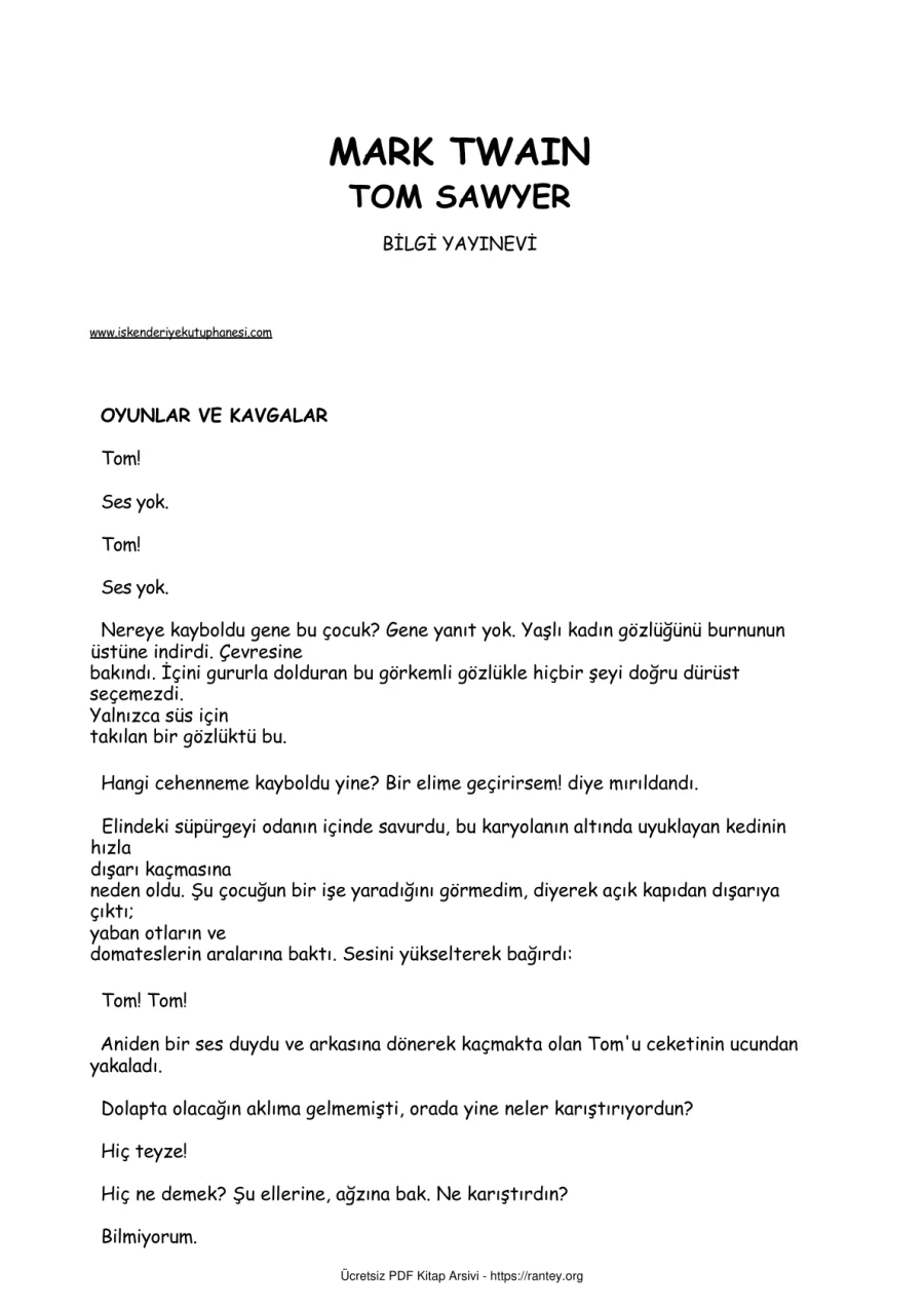 MARK TWAIN tomsawyer kapak görseli