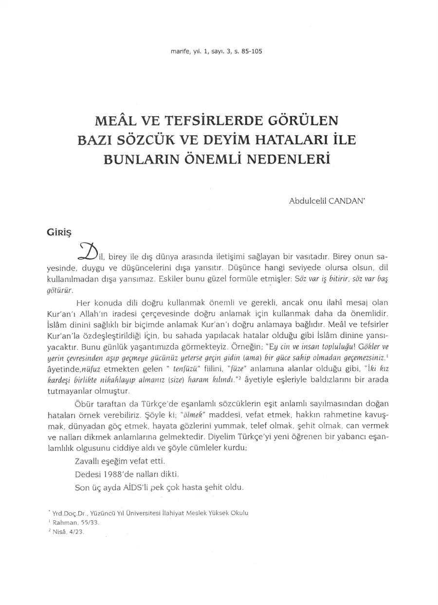 Meal ve Tefsirlerde Görülen Sözcük ve Deyim Hatalari kapak görseli