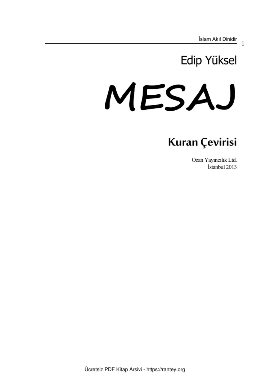 Mesaj Kuran Çevirisi Edip Yüksel kapak görseli