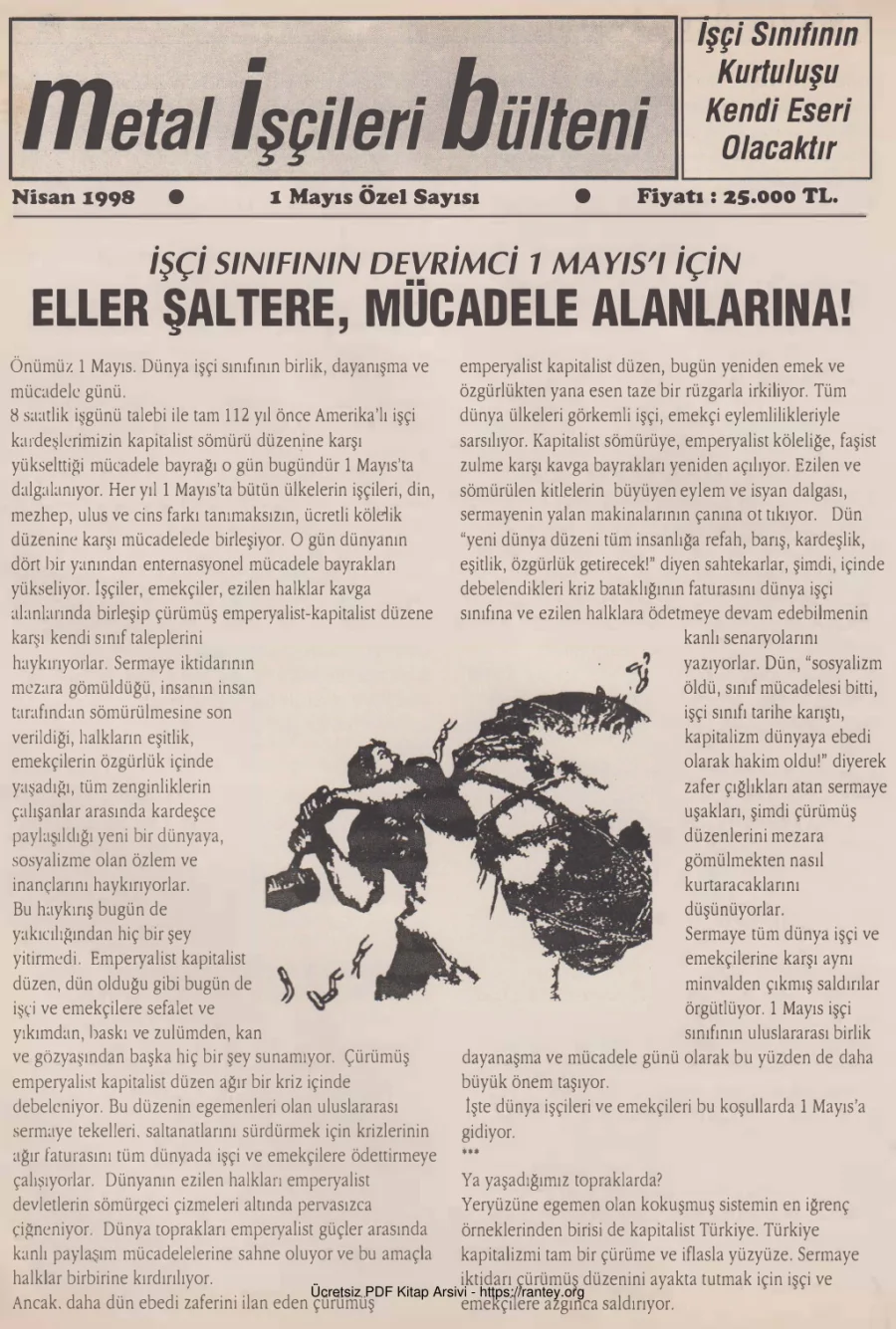 Metal İşçileri Bülteni 1 Mayıs Özel Sayısı Nisan 1998 kapak görseli