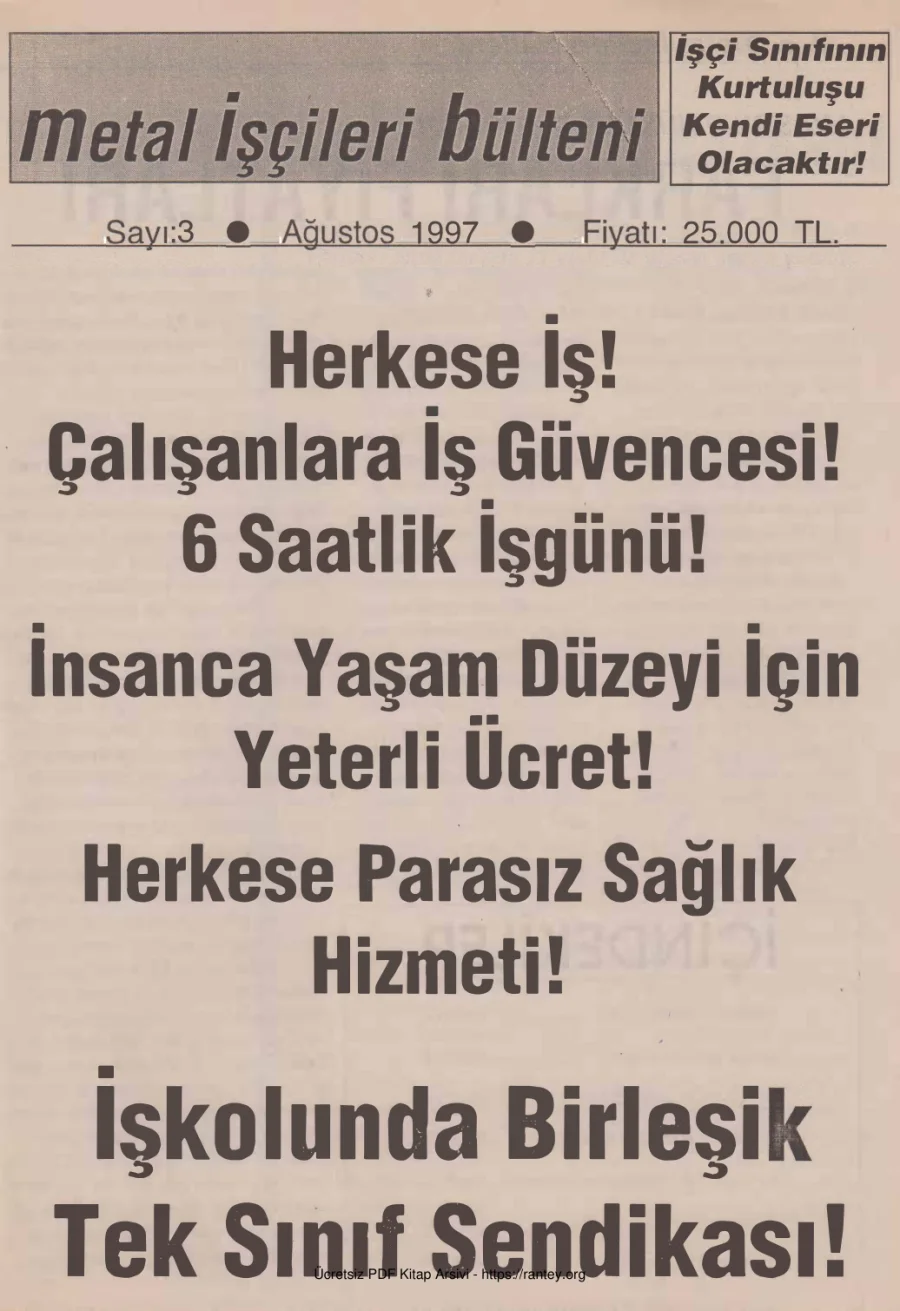 Metal İşçileri Bülteni Sayı 03 Ağustos 1997 kapak görseli