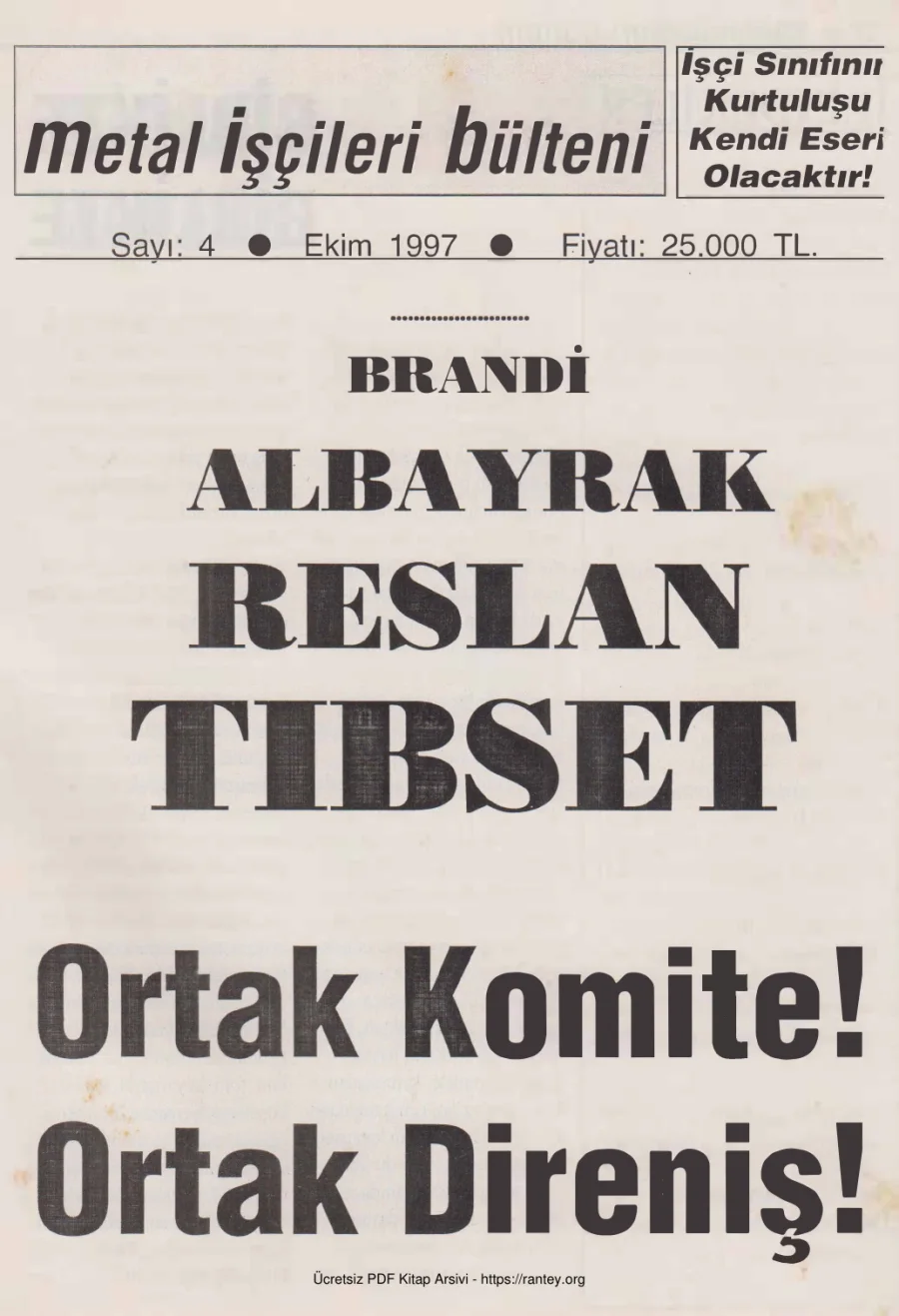 Metal İşçileri Bülteni Sayı 04 Ekim 1997 kapak görseli