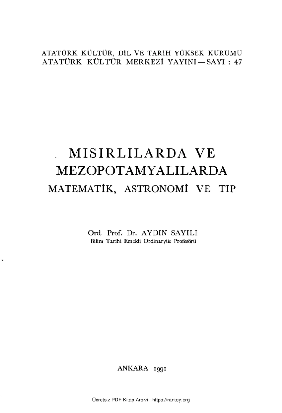 Mısırlılarda ve Mezopotamyalılarda Matematik Astronomi ve Tıp AKM Yayınları kapak görseli