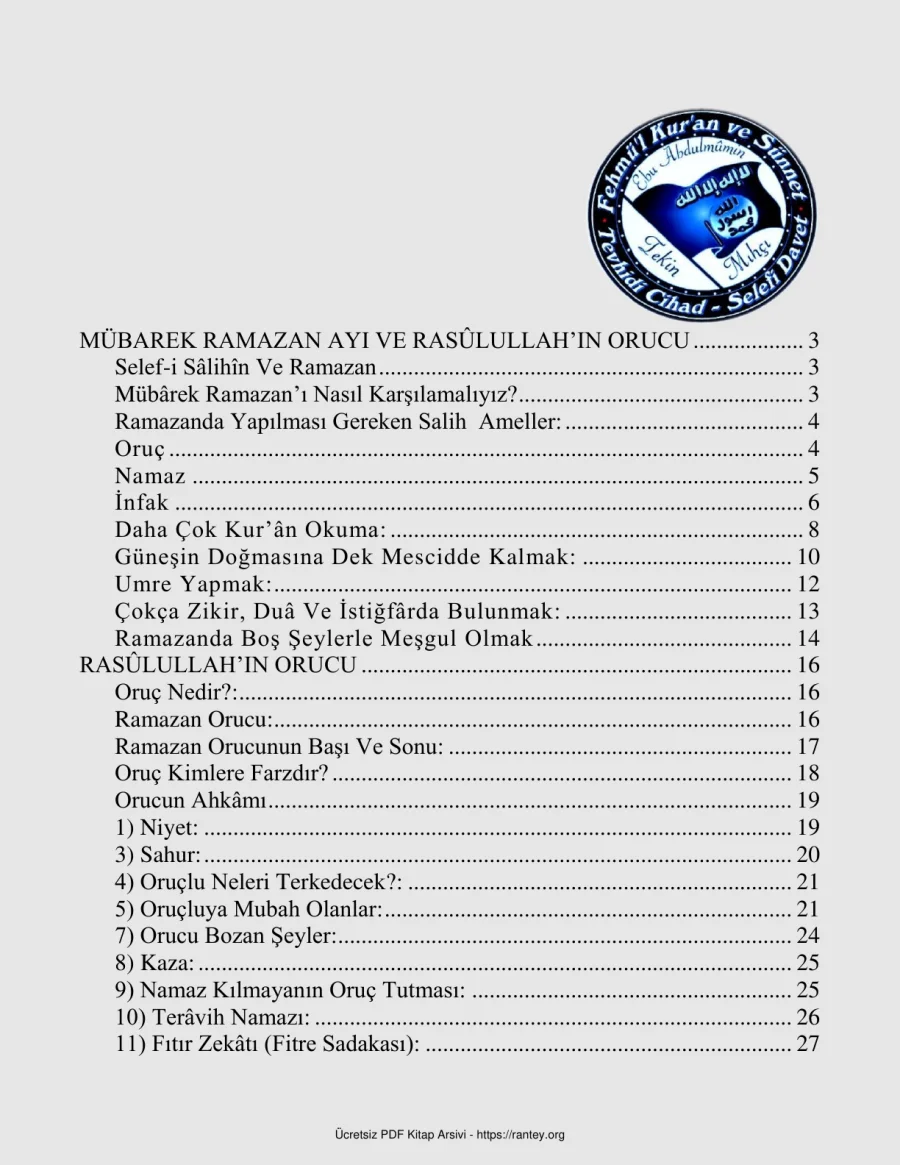 MÜBAREK RAMAZAN AYI VE RASLULLAHIN ORUCU Ebu Abdulmumin Tekin Mıhçı kapak görseli