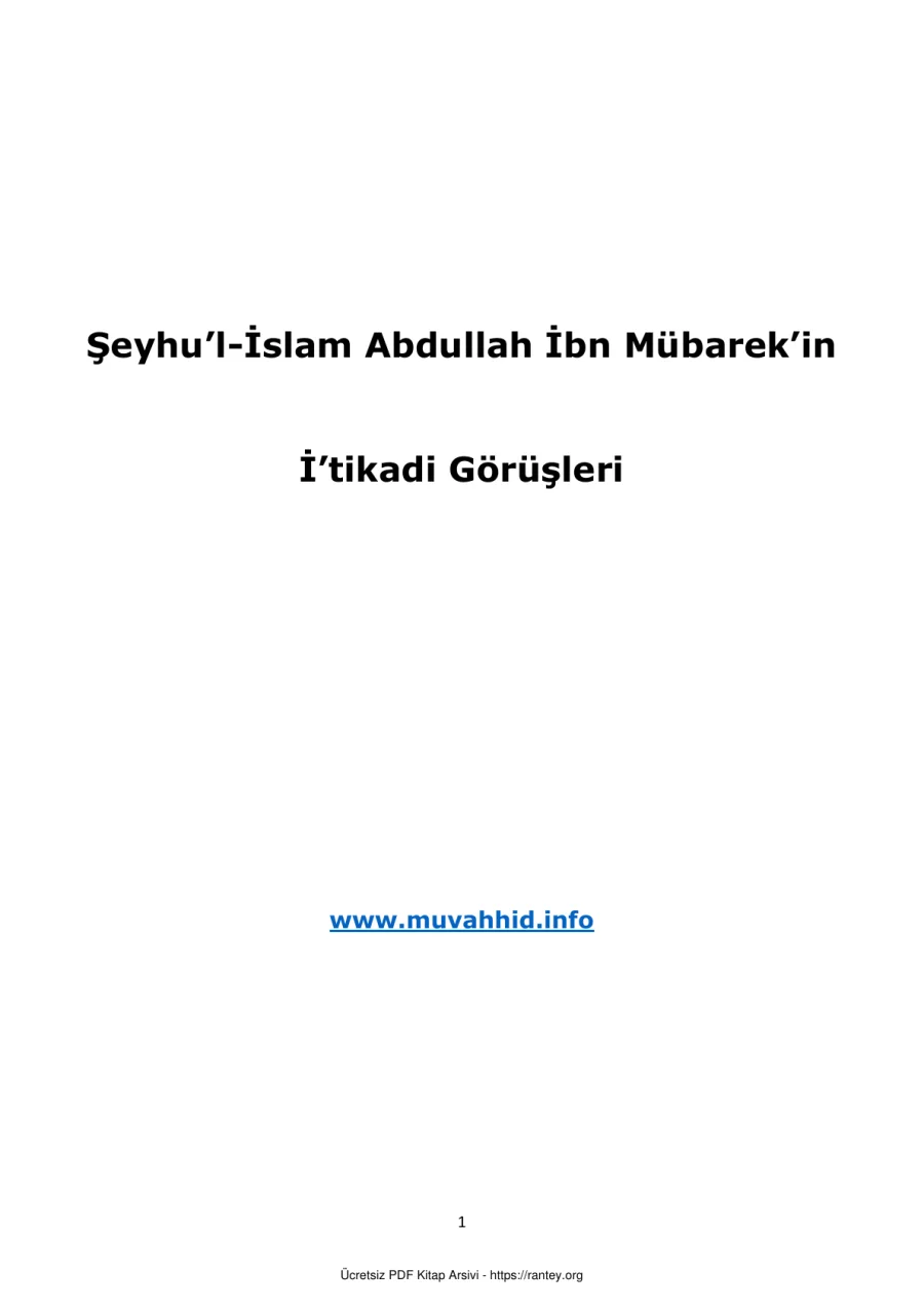 Mübarekin İtikadi Görüşleri Ebu Abdulmumin Tekin Mıhçı kapak görseli