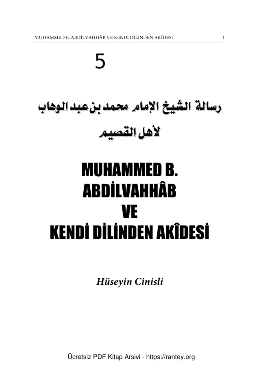 MUHAMMED B ABDİLVAHHB VE KENDİ DİLİNDEN AKDESİ Hüseyin Cinisli Ebu Abdulmumin Tekin Mıhçı kapak görseli